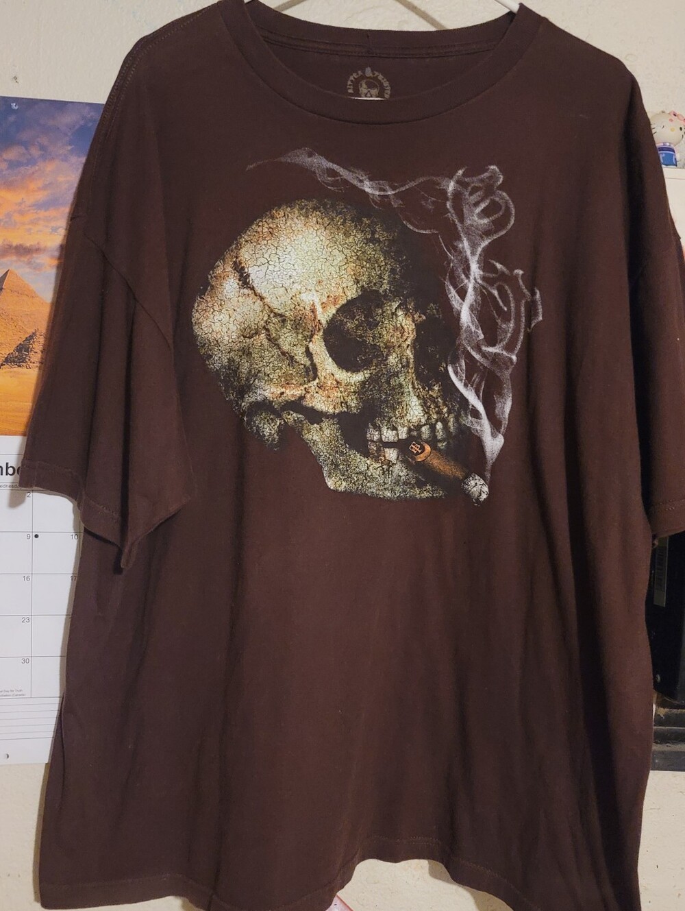 Liquid Blue Brown Graphic Skull Tee with White Smoke